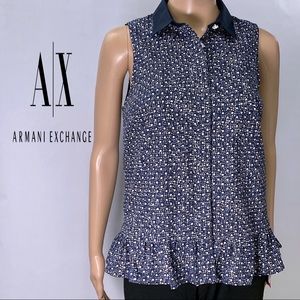 Armani Exchange Sleeveless Blue White Print Top
